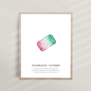 October Birthstone | October Birthstone Art, October Tourmaline, Birthstone Poster, Gemstone Decor, Birthday Printable, Boho Crystal | i36
