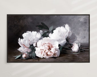 Peony Blooms |  Frame TV Art | Vintage Still Life, Modern Transitional, Traditional, Summer Floral Art, Spring Botanical | DIGITAL #V105