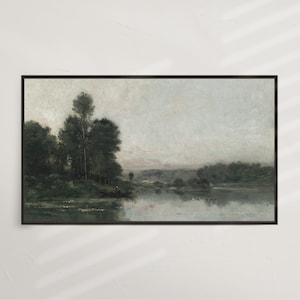 Morning Canoe |  Frame TV Art | Digital Art, Vintage Antique , Country Landscape, Pastoral Farmhouse, Lake Trees Nature, DIGITAL #V01