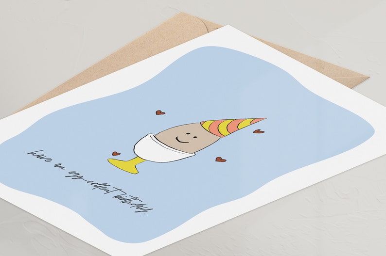 Birthday Cartoon Funny Card Food Pun Card For Him Have an Egg-cellent Birthday| Funny Birthday Card Birthday Card For Her Pun Card