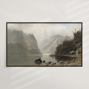 Mountain Lake | Frame TV Art | Digital Art, Vintage Landscape, Country Scenery, Antique Painting, Rustic Lake, Farmhouse | DIGITAL #V63