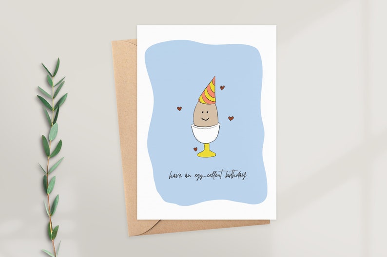 Birthday Cartoon Funny Card Food Pun Card For Him Have an Egg-cellent Birthday| Funny Birthday Card Birthday Card For Her Pun Card