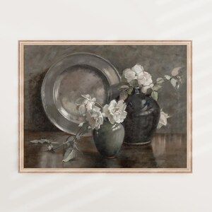 Fresh Cut | Vintage Still Life, Antique Painting, Moody Floral, Vintage Flower Art, Kitchen Wall Art, White Floral | PRINTABLE #V123