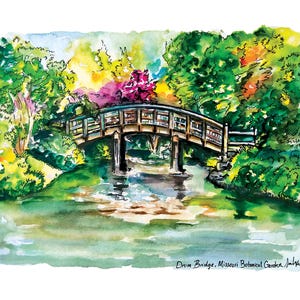 Art Print - Die Trommelbrücke im Missouri Botanical Gardens (Aquarelldruck)