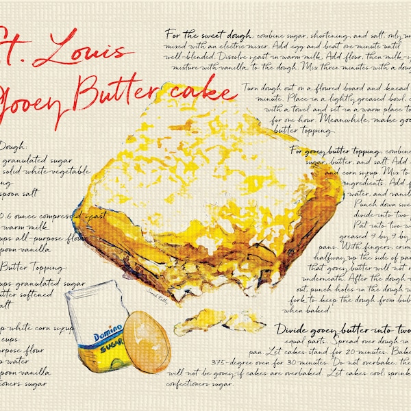 Art Print - STL Gooey Butter Cake Recipe (Watercolor print)