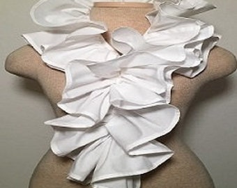 Scarf Art Detachable Ruffle Collar - White Cotton