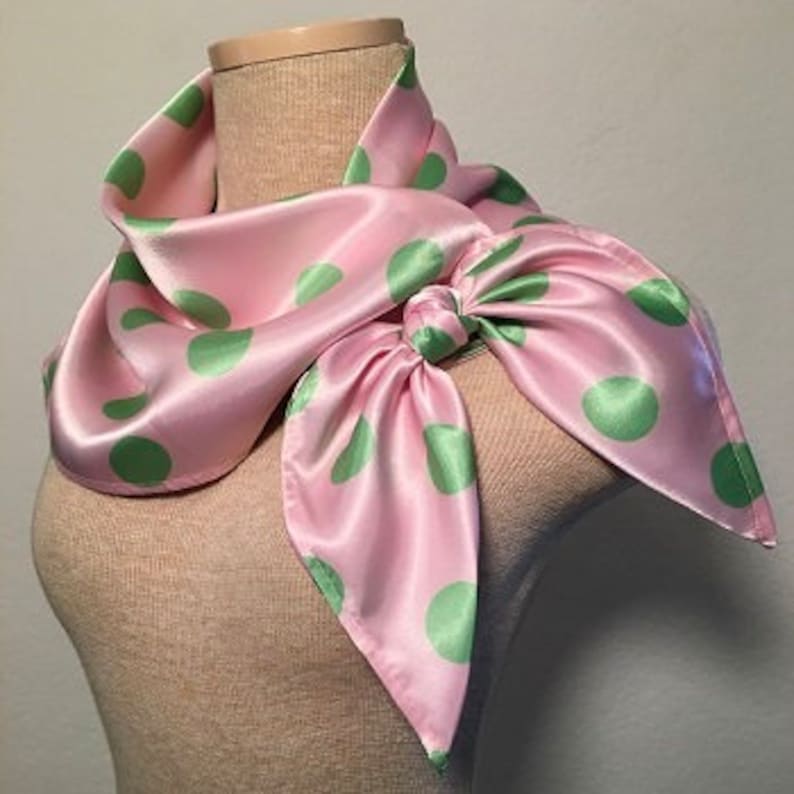 Pre tied Nautical Square Scarf Pink With Large Green Polka Dots Etsy pre-tied-nautical-square-scarf-pink-with-large-green-polka-dots-etsy