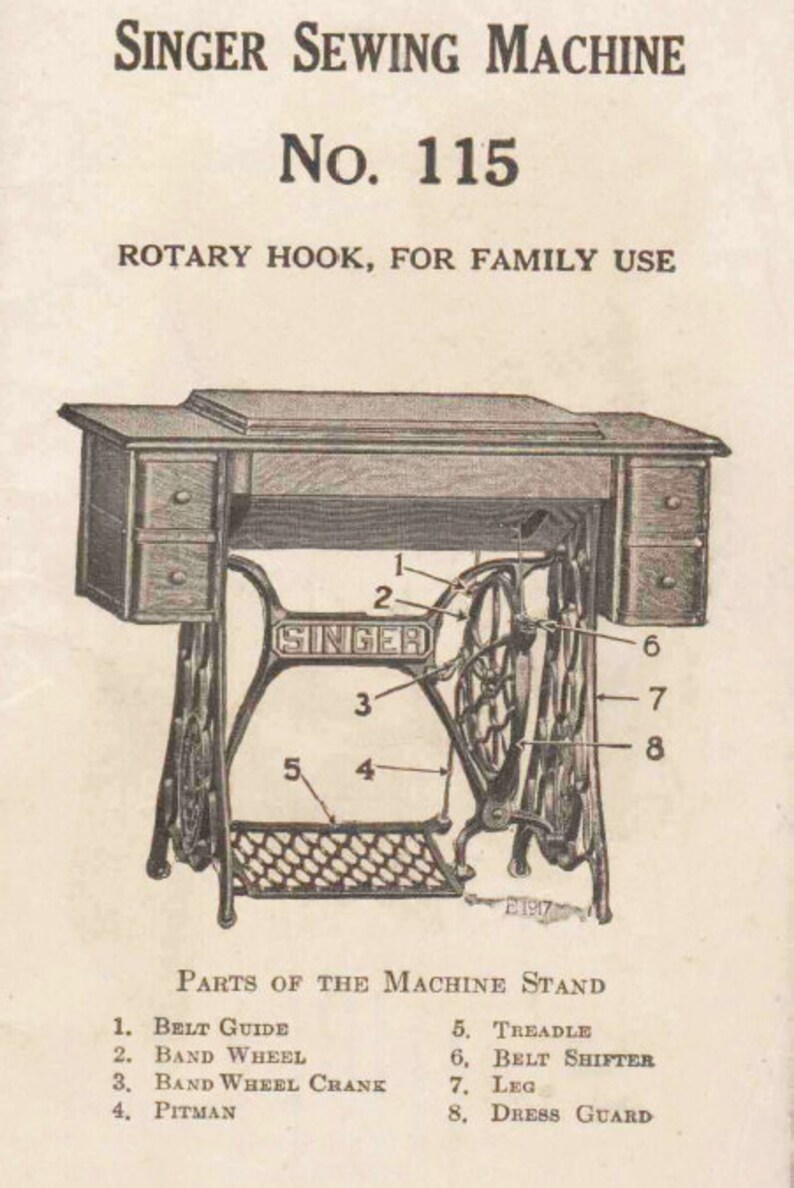 PDF 1915 Singer 115 Treadle Sewing Machine Instruction Manual | Etsy