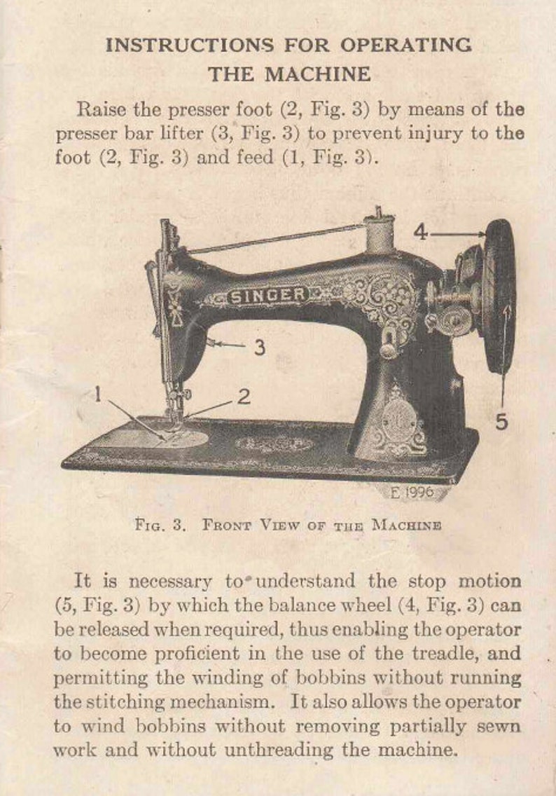 PDF 1915 Singer 115 Treadle Sewing Machine Instruction Manual | Etsy