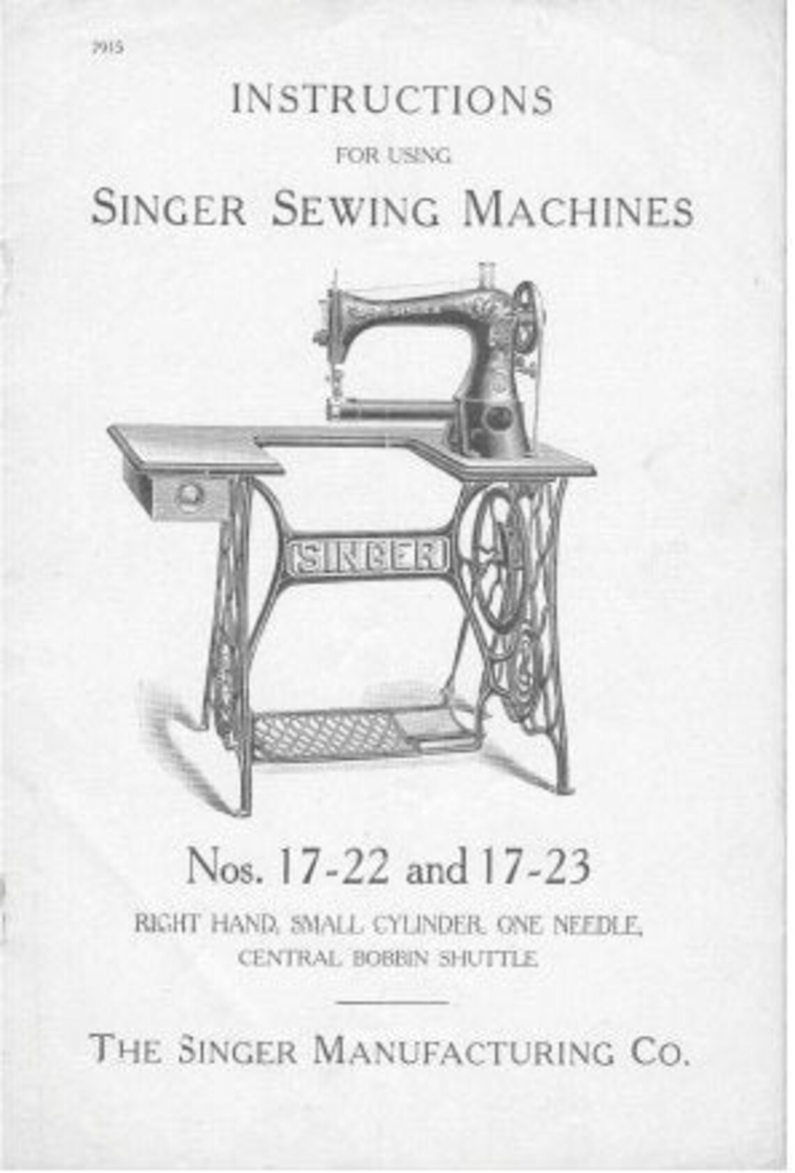PDF Singer 1722 & 1723 1919 Treadle Sewing Machine Manual Etsy