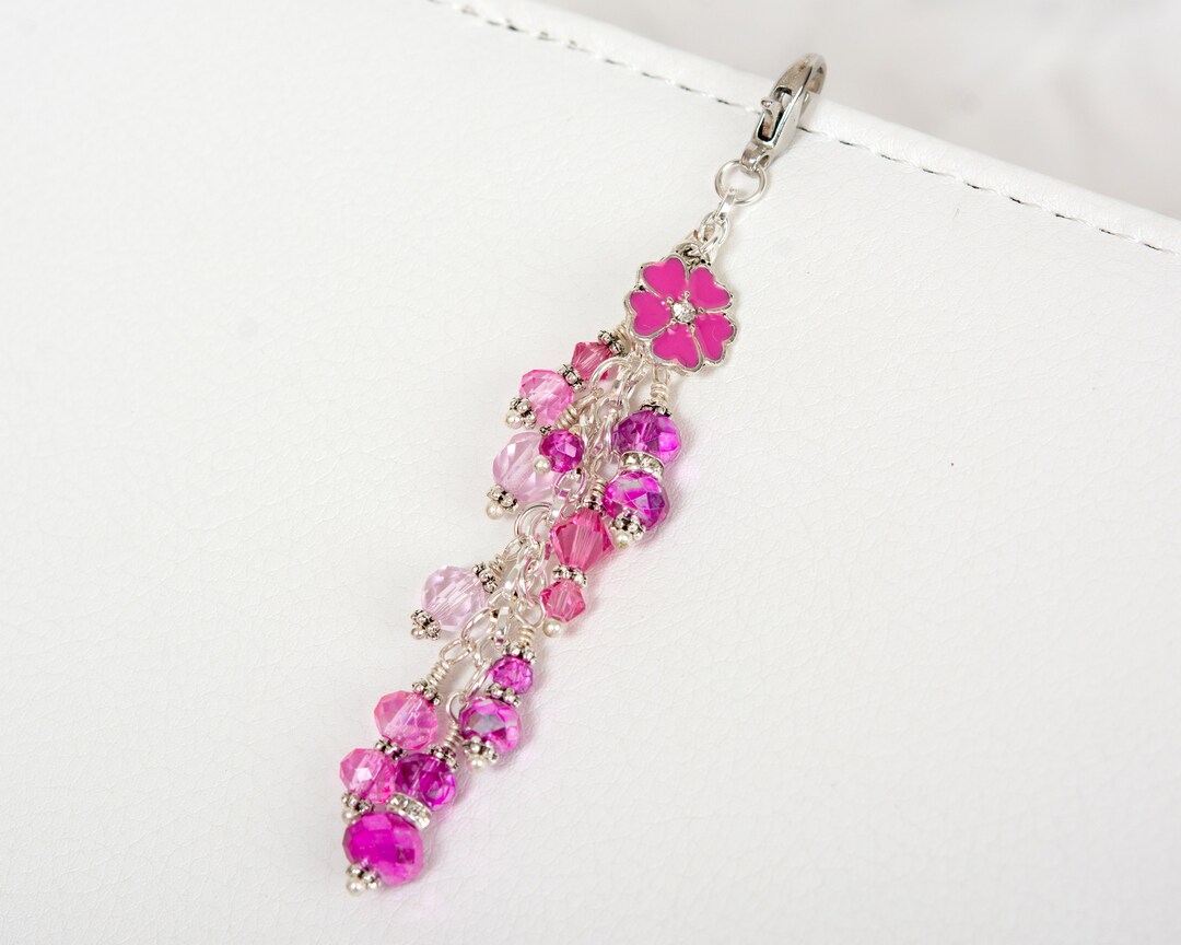 Pink Blossom Planner Charm With a Mixed Pink Crystal Dangle - Etsy