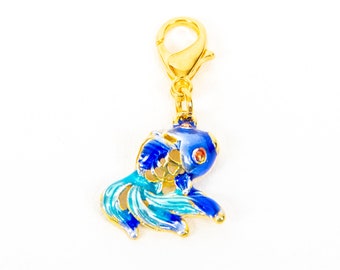 Blue Enamel Fish Travelers Notebook Charm - Fermeture éclair Pull - Stitch Marker