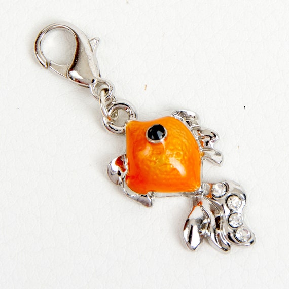 Orange Enamel Fantail Goldfish Charm With Rhinestone Accents - Etsy