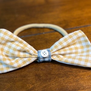 White and Yellow Plaid Bow