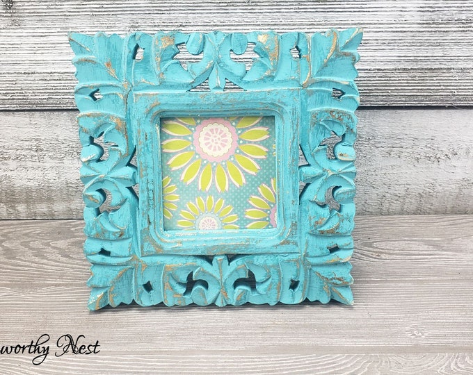 Ornate frame ornate picture frame Unique frame turquoise 4x4 Frame Frame bedroom decor turquoise decor cottage nursery decor