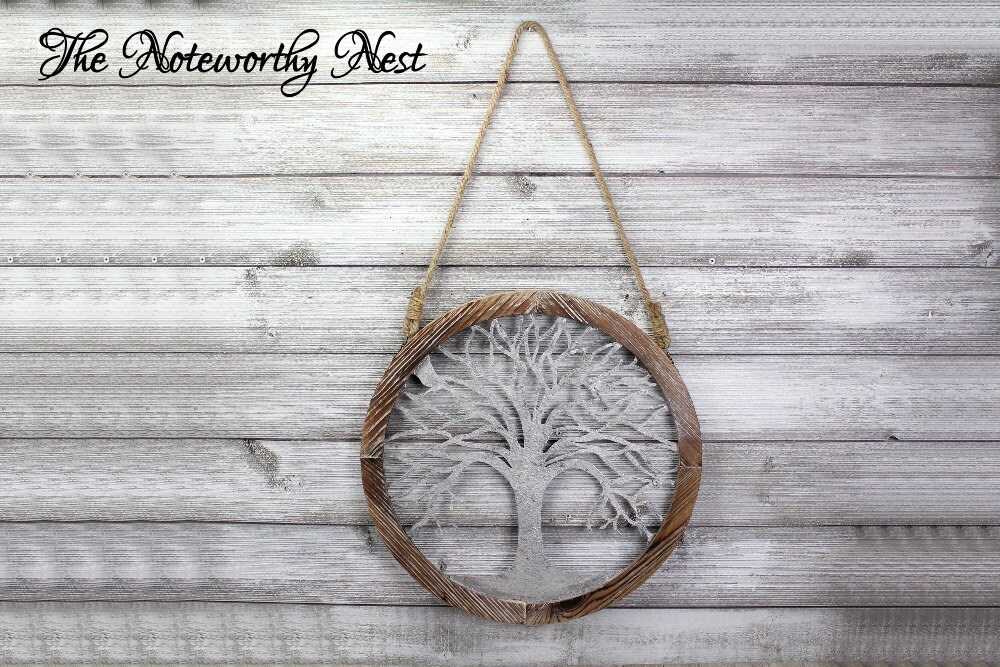Wood Metal Tree / Round Wall Art / Tree Wall Hanging // Metal Etsy