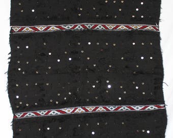 Moroccan Handira Blanket Wool Blend 66.5" x 37'' Traditionaly Handwoven BLK