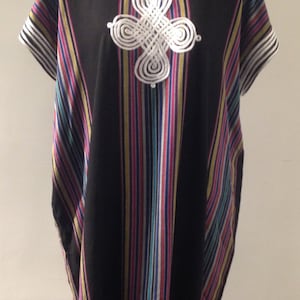Black Striped Moroccan Caftan – Bohemian Beach Cover-Up
