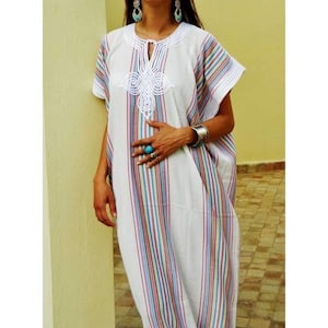 Striped Moroccan Caftan – Bohemian Resort Beach Cover-Up