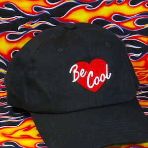 Be Cool! Embroidered Heart Black Baseball Cap - Heart Embroidered Script Hat, Funny Simple Embroidered Cap