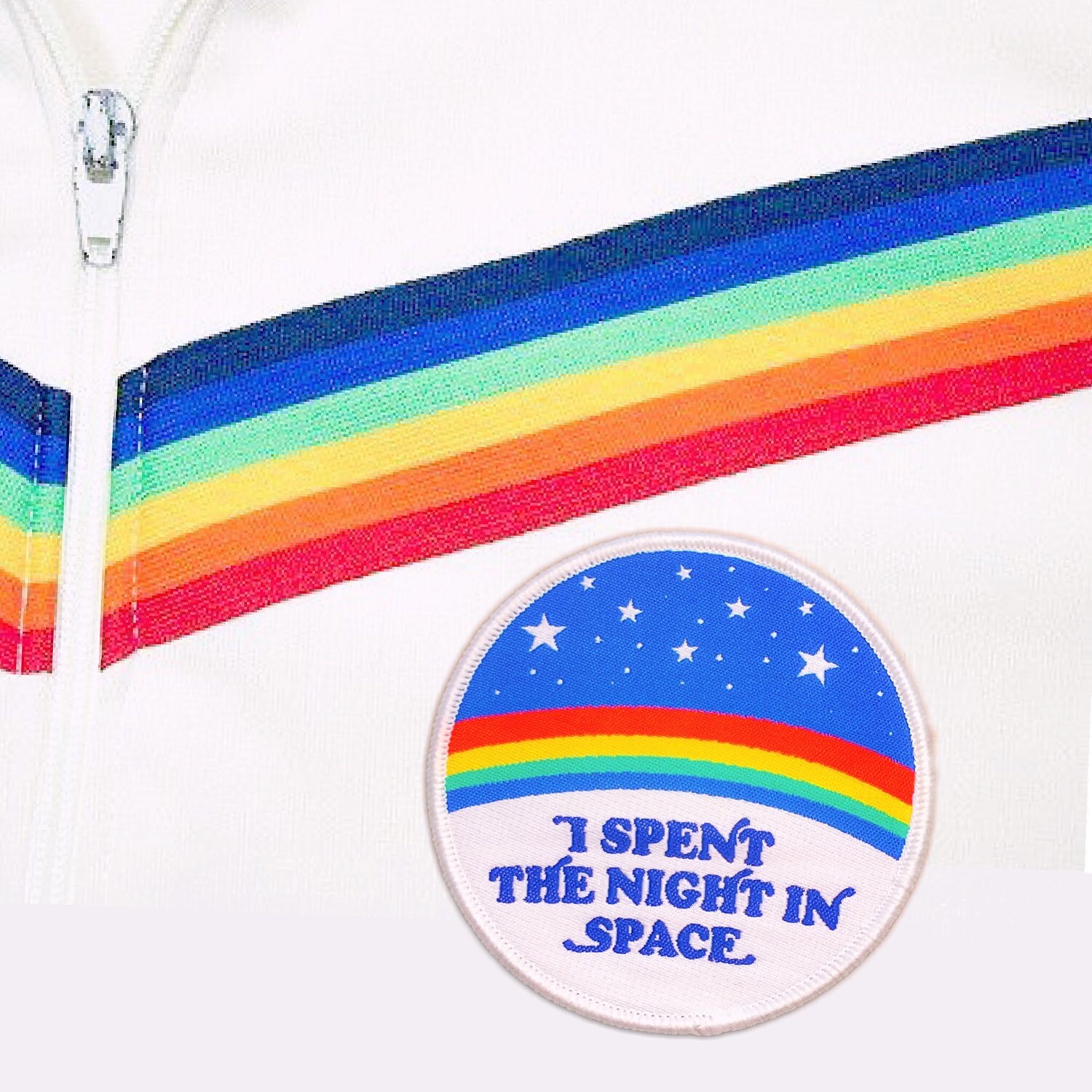 I Spent The Night In Space Rainbow Stars Retro 70s Vintage  Patch, Em…