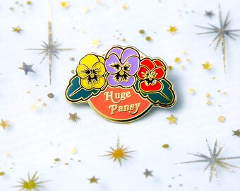 Huge Pansy Sensitive Flower Enamel Lapel Pin, Enamel Pin, Hat Pin, Art Pin, Flower Pin,