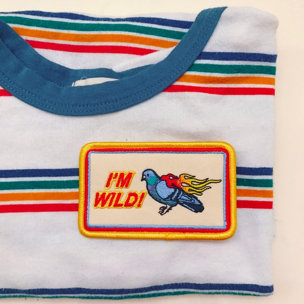 Im Wild! Flamin Pigeon Embroidered Patch, Iron On Patch, Sew On Patch, Patches for Jackets