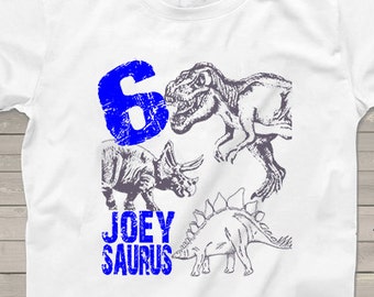 Dinosaur Birthday shirt for kids Personalized 6th t-rex shirts dino theme boys, girls, sixth birthday tshirt 1, 2, 3, 4, 5, 7, 8, 9th gift