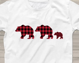 3 bears shirt Buffalo check Pregnancy Announcement Maternity tshirt Mommy Daddy and me lumberjack red plaid gift ideas -d16