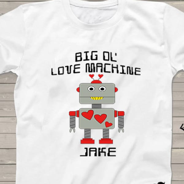 Valentines shirts for kids Big Brother Lil Brother boys tshirts "Big Ol' Love Machine" robot techie heart shirts Gifts for boys girls - a300