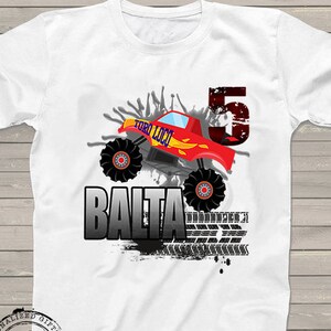 Red Monster Truck Birthday shirt for kids personalized 5th birthday tshirt 3rd, 4th 6th 7th 8th 9th trucks boys, girls matching family set image 1