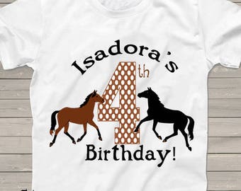 Horses 4th birthday shirt, farm horse party theme, for kids, Personalized tshirt for boys or girls, any birthday number, farming shirts