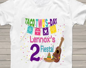 Taco TWOsday 2nd Birthday party shirt Personalized Fiesta Tacos tshirt funny one of kind Cinco de Mayo shirts for kids