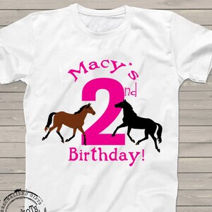 Birthday Horses 2nd birthday shirt, pink farm horse party theme, for girls, Personalized tshirt for kids, farm shirts