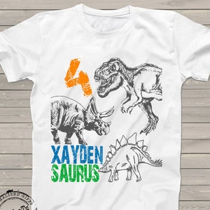 Dinosaur birthday shirt, gift for kids, t-rex party, dino theme party shirts for boys or girls, matching family image 1