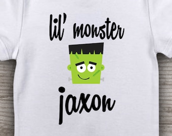 1st Halloween baby bodysuit "Lil Monster" kids Personalized first pumpkin patch t-shirt Pregnancy Announcement boys girls