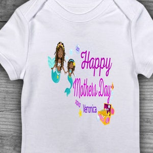 Happy Mother's Day shirt Mommy and me mini mermaid baby Shirts for kids girls Bodysuit Purple Pink Personalized with name and year image 2