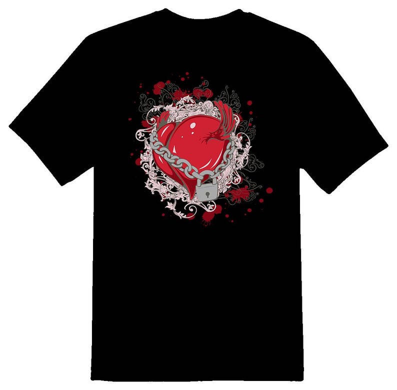 Chained Heart Black or White Tee Chains Heart Valentines Day Etsy