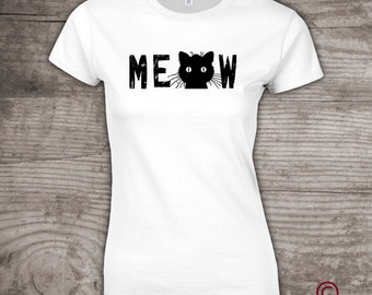 Cat t-shirt, message tees, fall fashion MEOW, Crazy cat lady, man cat, funny t-shirt top womens clothing Maternity gift for her Thanksgiving