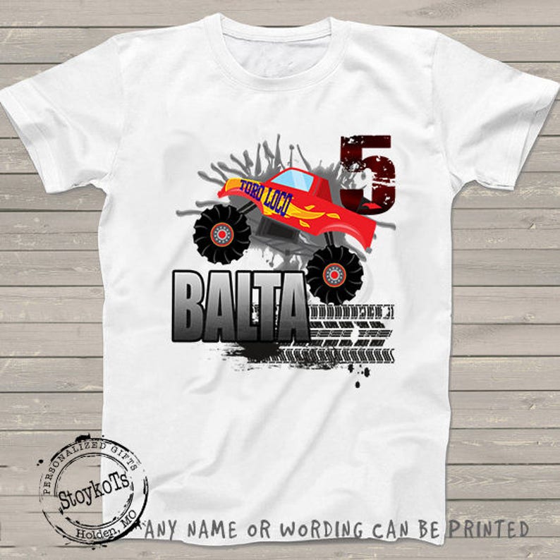 Red Monster Truck Birthday shirt for kids personalized 5th birthday tshirt 3rd, 4th 6th 7th 8th 9th trucks boys, girls matching family set image 1