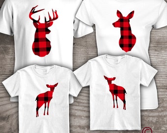 Christmas shirts matching Personalized family set t-shirts, lumberjack red buffalo check red plaid deer gift ideas family gathering