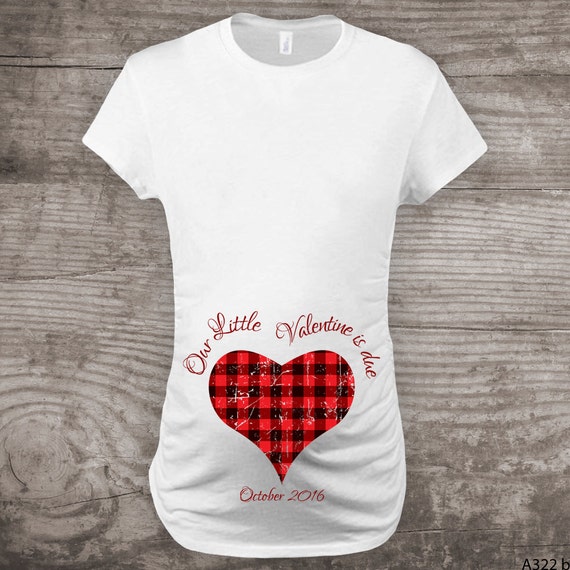 Personalized Valentines Day Maternity t-shirt Pregnancy Announcement Red black check plaid "Our Little Valentine" baby love gift -a322 Il_570xn