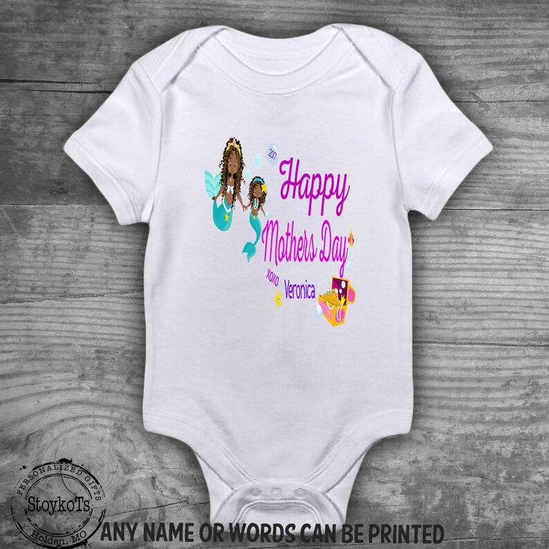 Happy Mother's Day shirt Mommy and me mini mermaid baby Shirts for kids girls Bodysuit Purple Pink Personalized with name and year image 2
