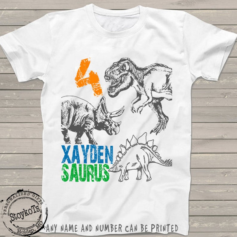 Dinosaur birthday shirt, gift for kids, t-rex party, dino theme party shirts for boys or girls, matching family image 1