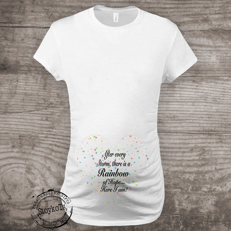 Rainbow baby maternity shirt, pregnancy announcement image 1