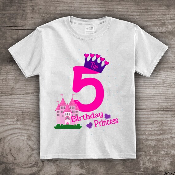 5th Birthday princess shirt crown t-shirt girls castle fifth bday personalized 1, 2,3,4, 5, 6 princess theme - a477 Il_570xn