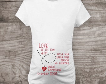 Personalized Valentines Day Maternity t-shirt Pregnancy Announcement "Love is in the air" baby love gift new baby mommy to be