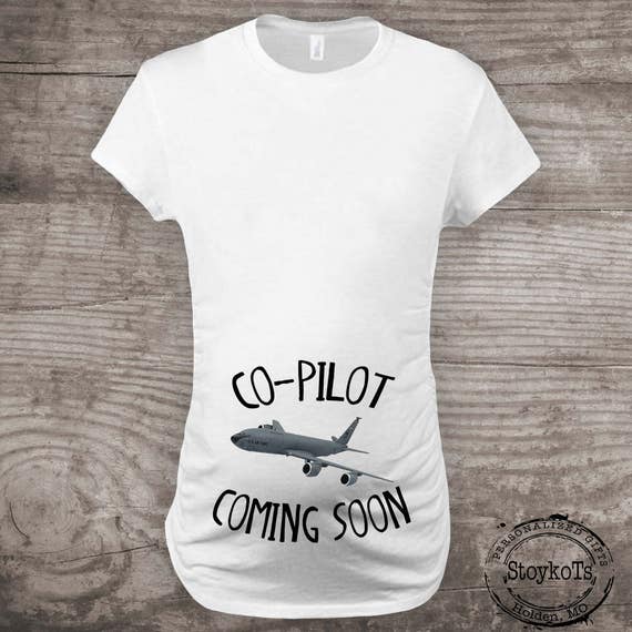 Maternity shirt airplane Baby Pregnancy Announcement future baby co pilot Jet Airplane shirt Personalized Pilot Il_570xn