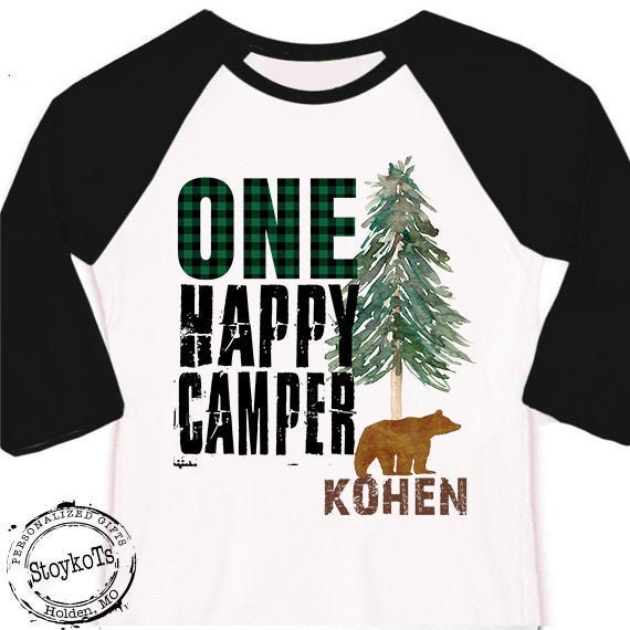 One Happy Camper first birthday Shirt, gift for kids, woodland Il_570xn