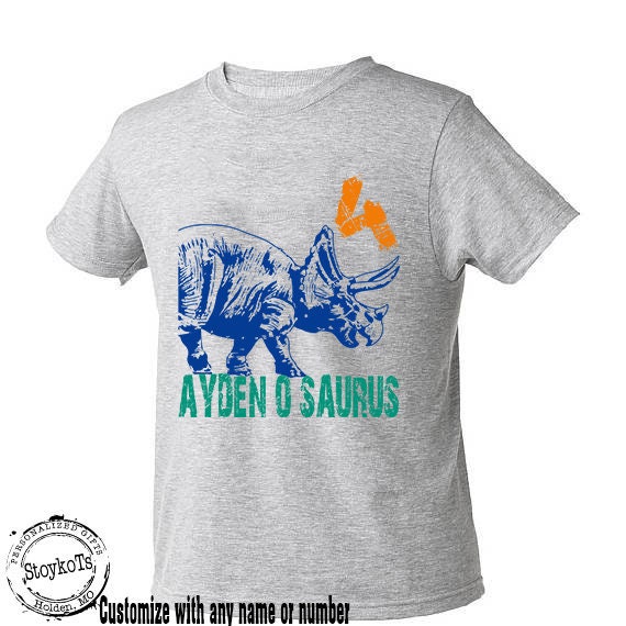 Dinosaur birthday shirt for kids, Triceratops personalized gift, tshirt, dino theme party shirts for boys or girls Il_570xn